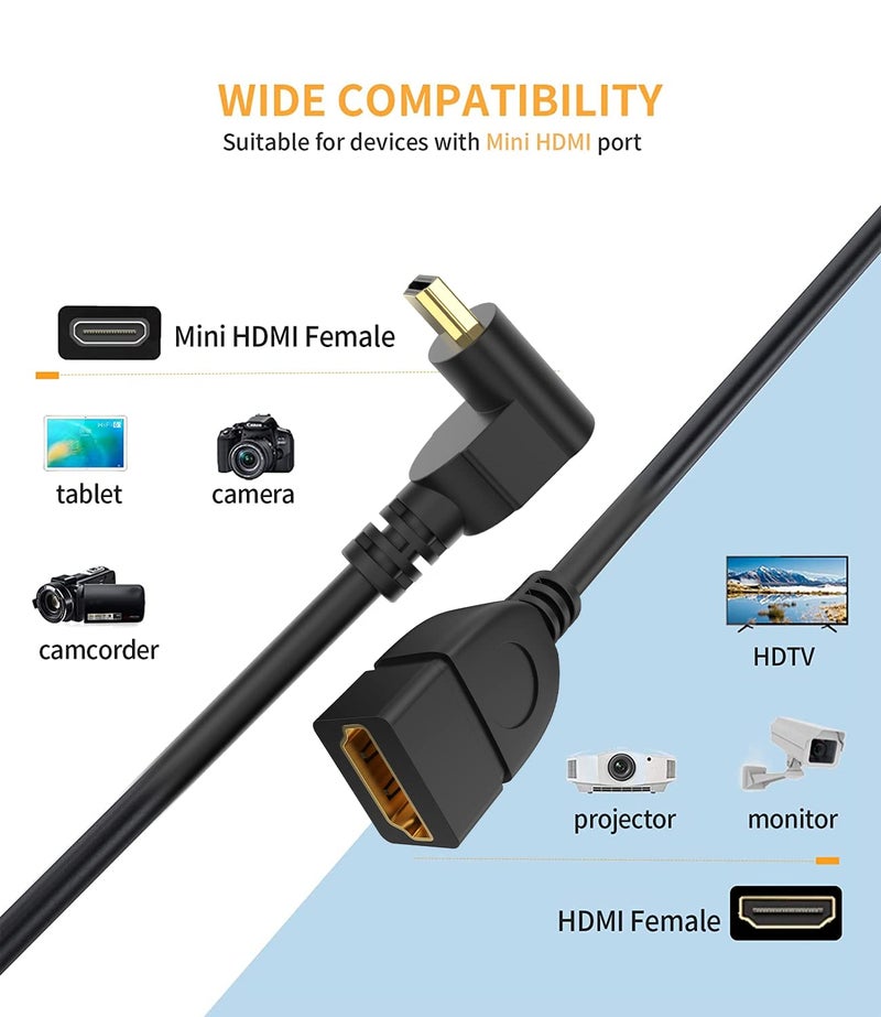 BERLAT 15CM High Speed 90 Degree Mini HDMI Left-Toward Male to HDMI Female Cable Adapter Connector Supports Full HD 4K 1080P 3D Player,(6.0in, Downward Angle) - 2 Pack - Image 4